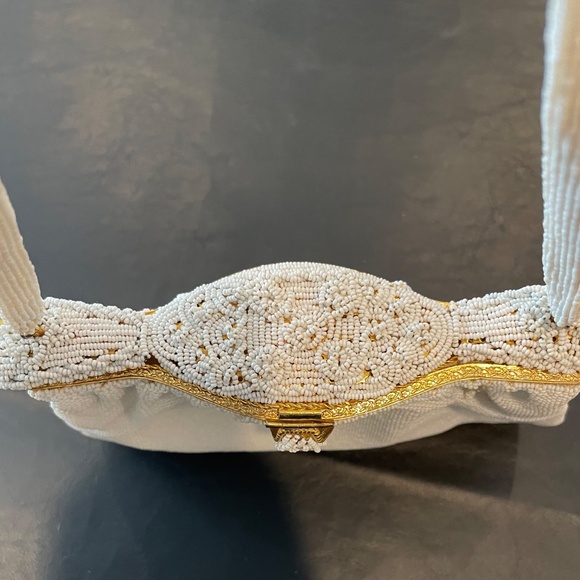 Vintage Walborg Handbag Made in France White with Gold beaded Satin Purse 1960's - Picture 2 of 6